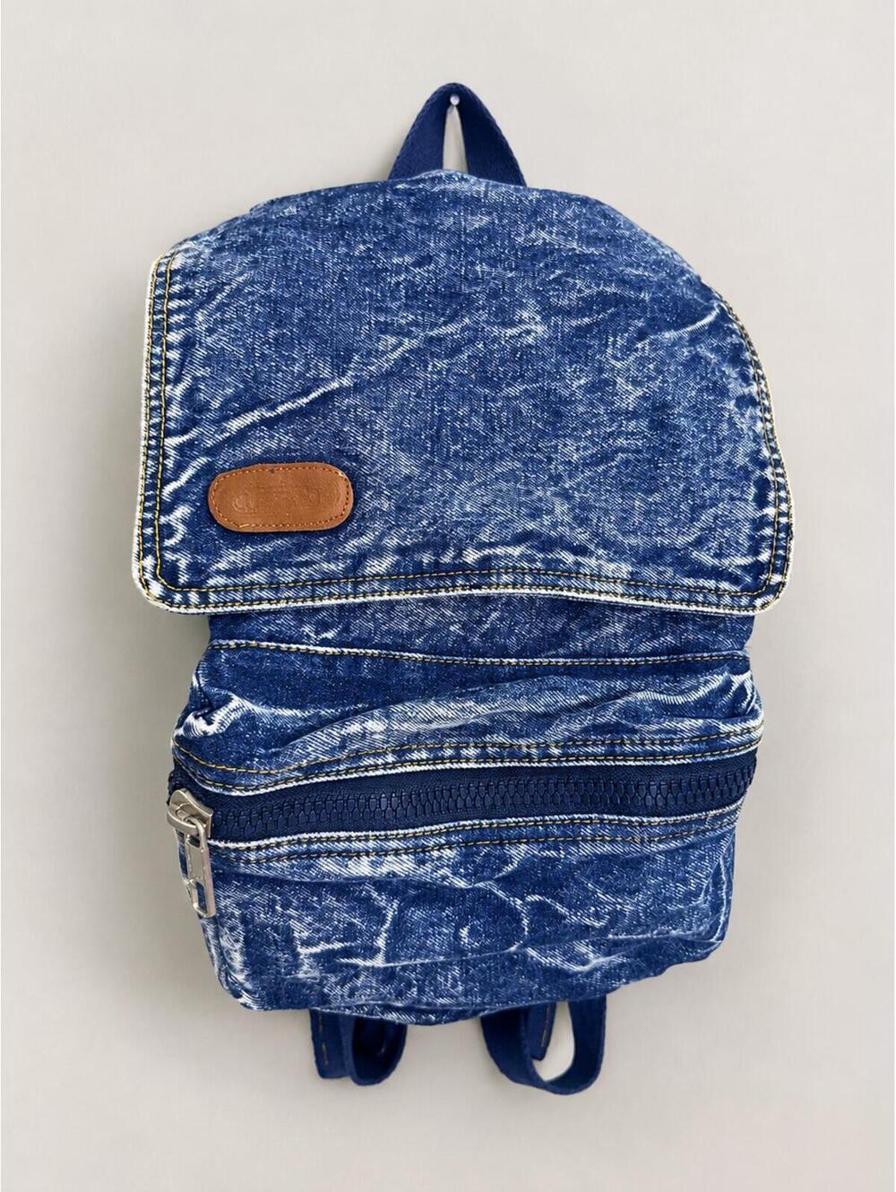 Vintage Class Act Acid Wash Denim Mini Backpack 90s Y2K Grunge Jean Bag Blue